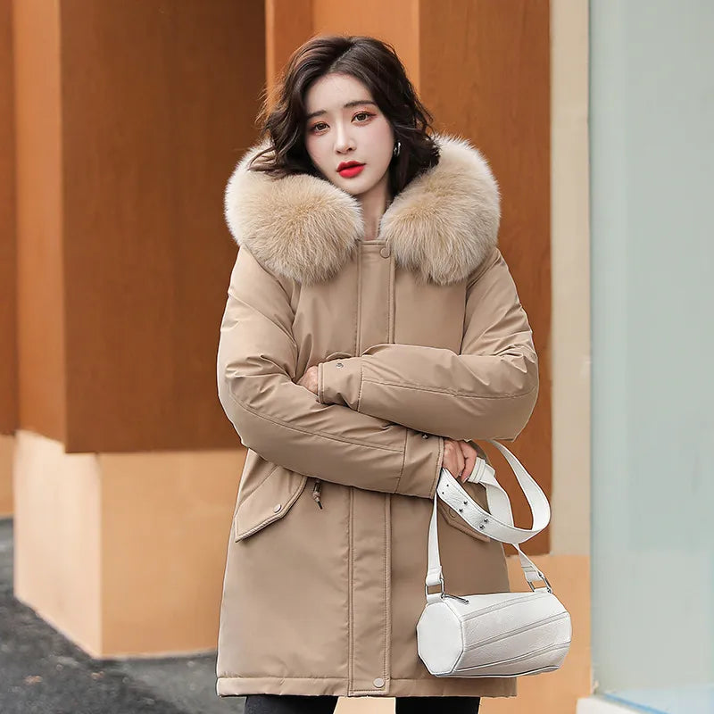 Parka à Capuche avec Col en Fourrure pour Femme